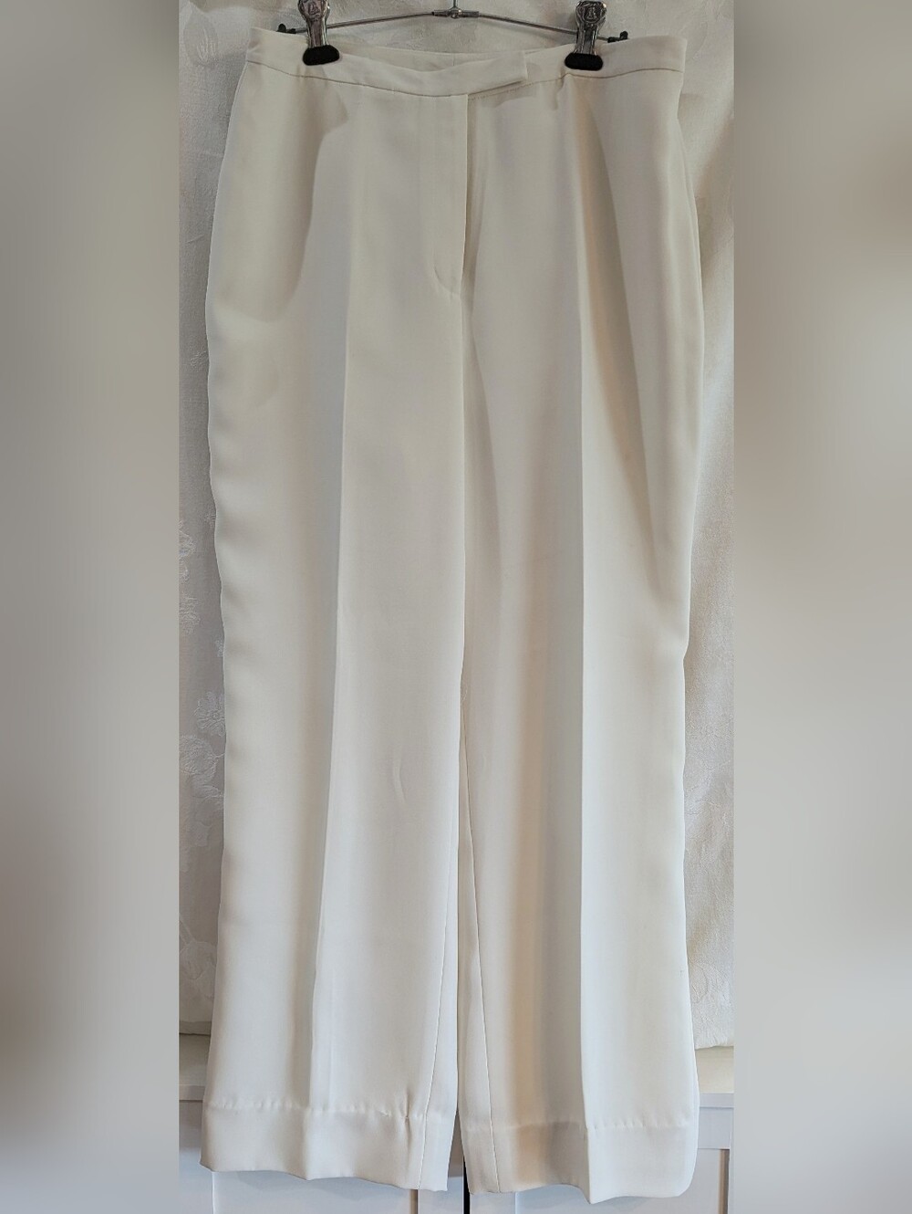 Cream Wide-Leg Dress Pants